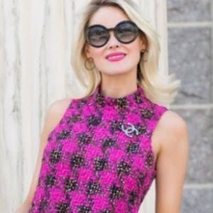 NWT JB by Julie Brown tweed tank top with lace hem pink and black size 4